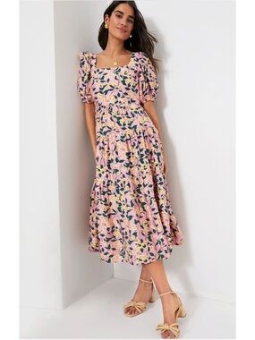Moon River Pink Floral Maxi Dress with Puff Sleeves